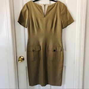 THE PERFECT DRESS tan linen blend pocket front career dress size 6